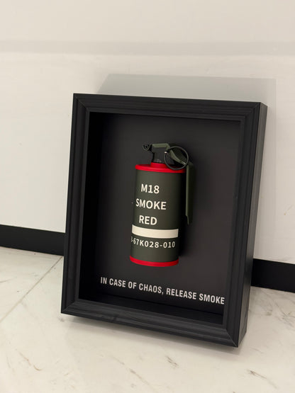 Smoke Grenade Statement Box Frame – Controlled Chaos, Captured in Art