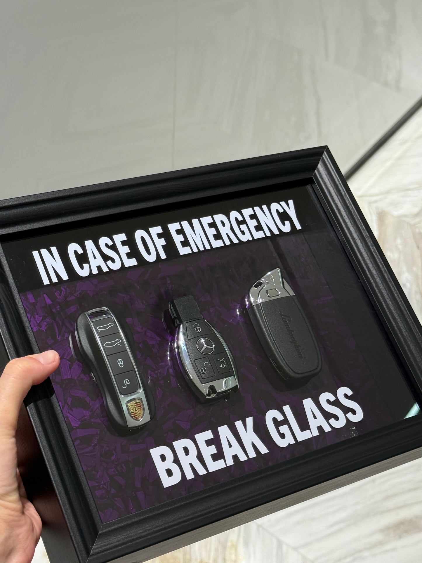 In Case of Emergency – Break Glass Luxury Supercar Key Frame Box