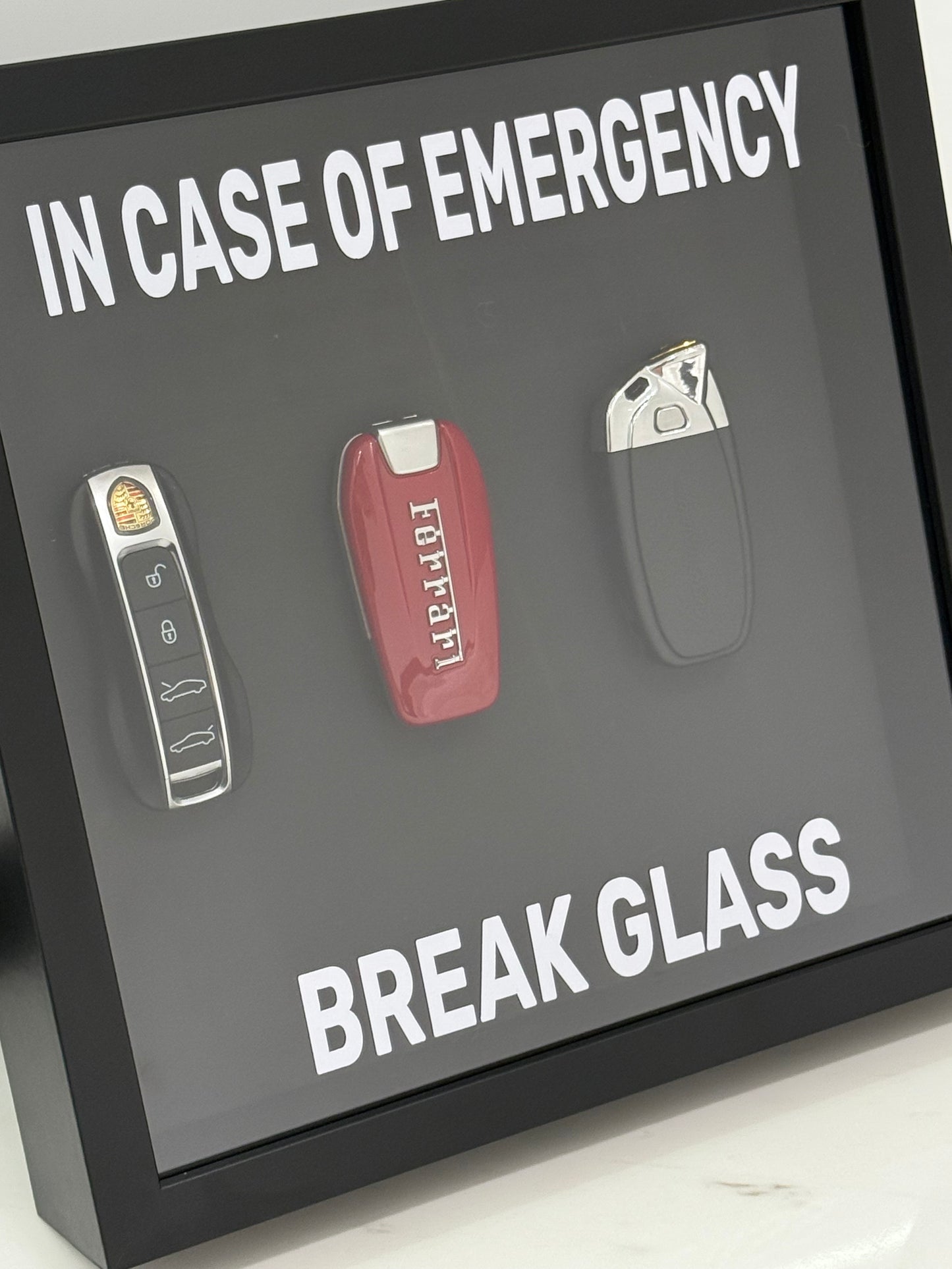 In Case of Emergency Box Frame – Ferrari, Lamborghini & Porsche Keys