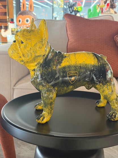 Yellow Lamborghini inspired Dog Sculpture with Designer Accents