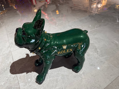 Green Rolex Dog Sculpture – Luxury Loyalty in Art Form