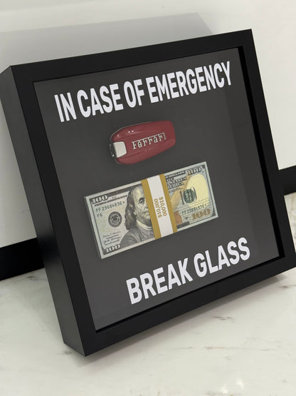 In Case of Emergency Box Frame – Ferrari Key & Luxury Cash Stack