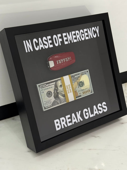 In Case of Emergency Box Frame – Ferrari Key & Luxury Cash Stack