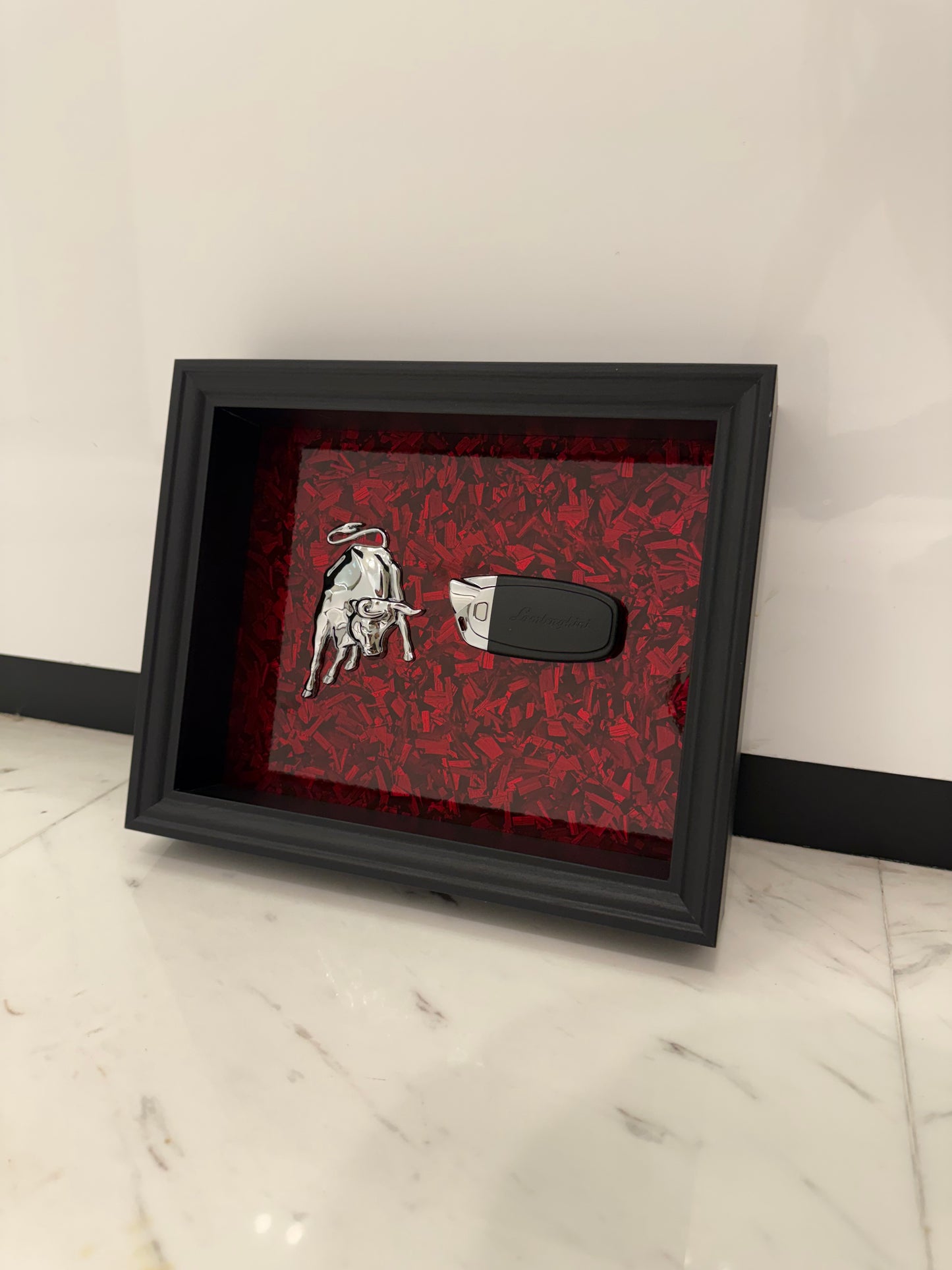 Bull & Key Shadow Box Frame – Luxury Automotive Inspired Wall Art