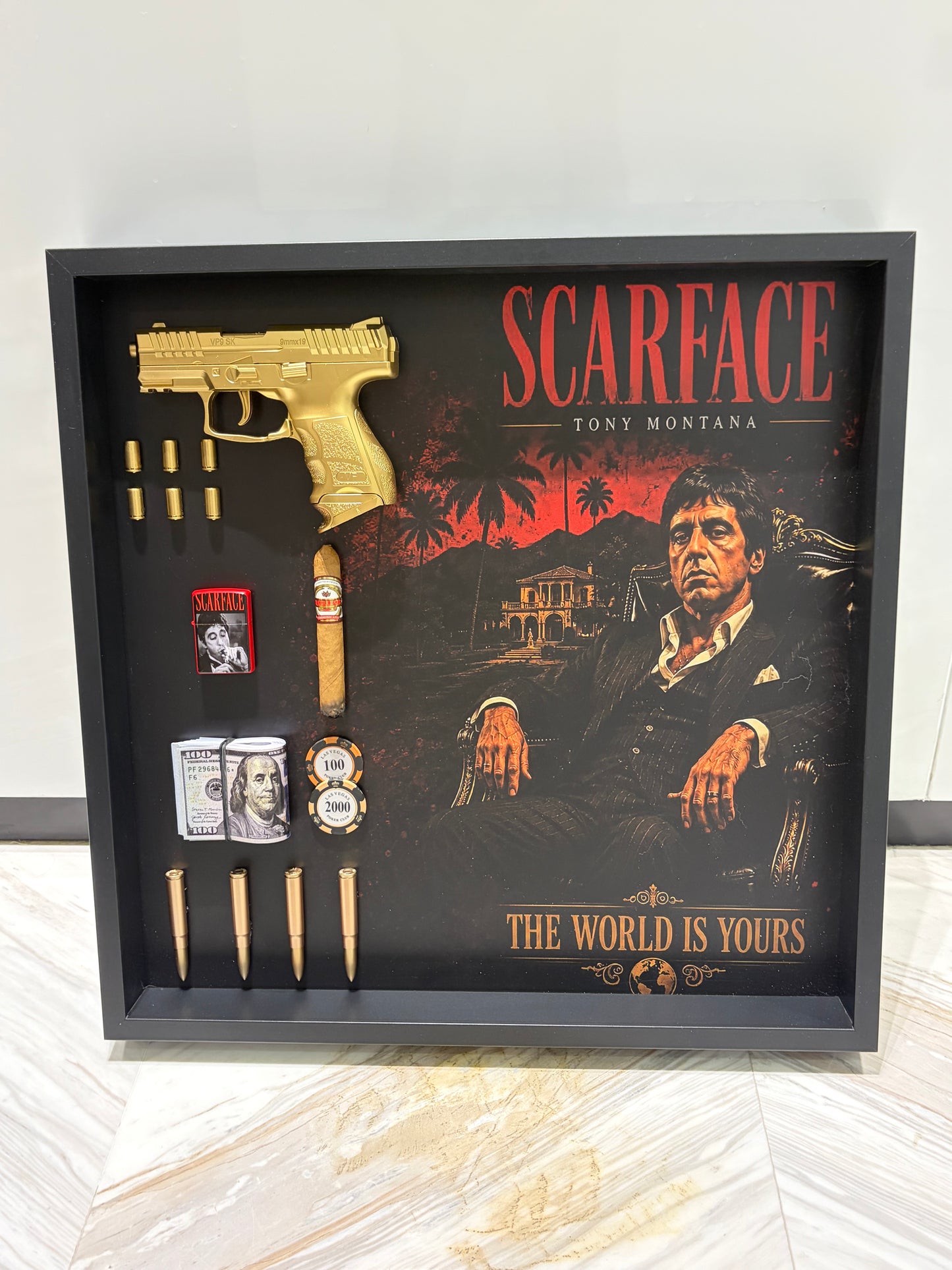 Scarface-Inspired Luxury Box Frame – “The World Is Yours”