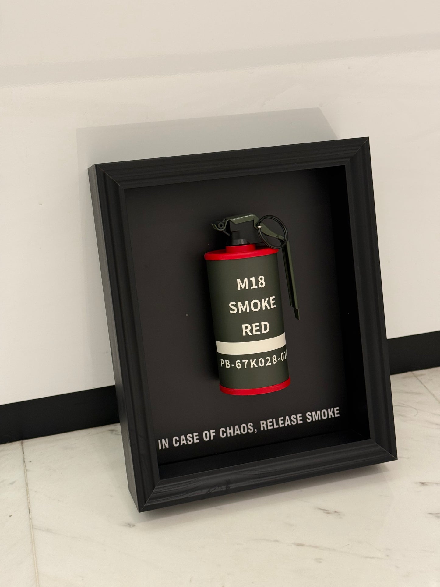 Smoke Grenade Statement Box Frame – Controlled Chaos, Captured in Art