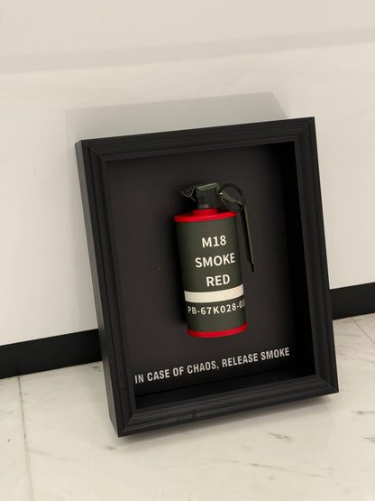 Smoke Grenade Statement Box Frame – Controlled Chaos, Captured in Art
