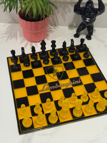 Chess Board Set Lamborghini Game yellow and black