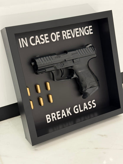 In Case of Revenge Break Glass Fake Gun Box Frame