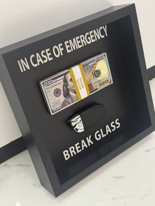 In Case of Emergency Box Frame – Lamborghini Key & Luxury Cash Stack