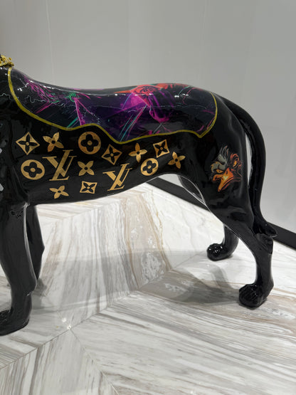 Luxury Black Dog Sculpture with Designer Accents