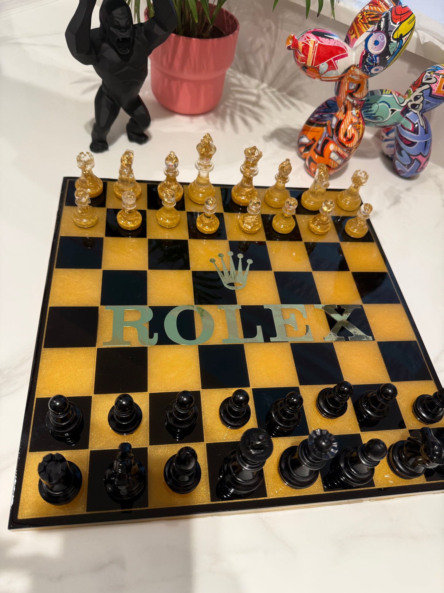 Chess Board Set Rolex Game gold and black