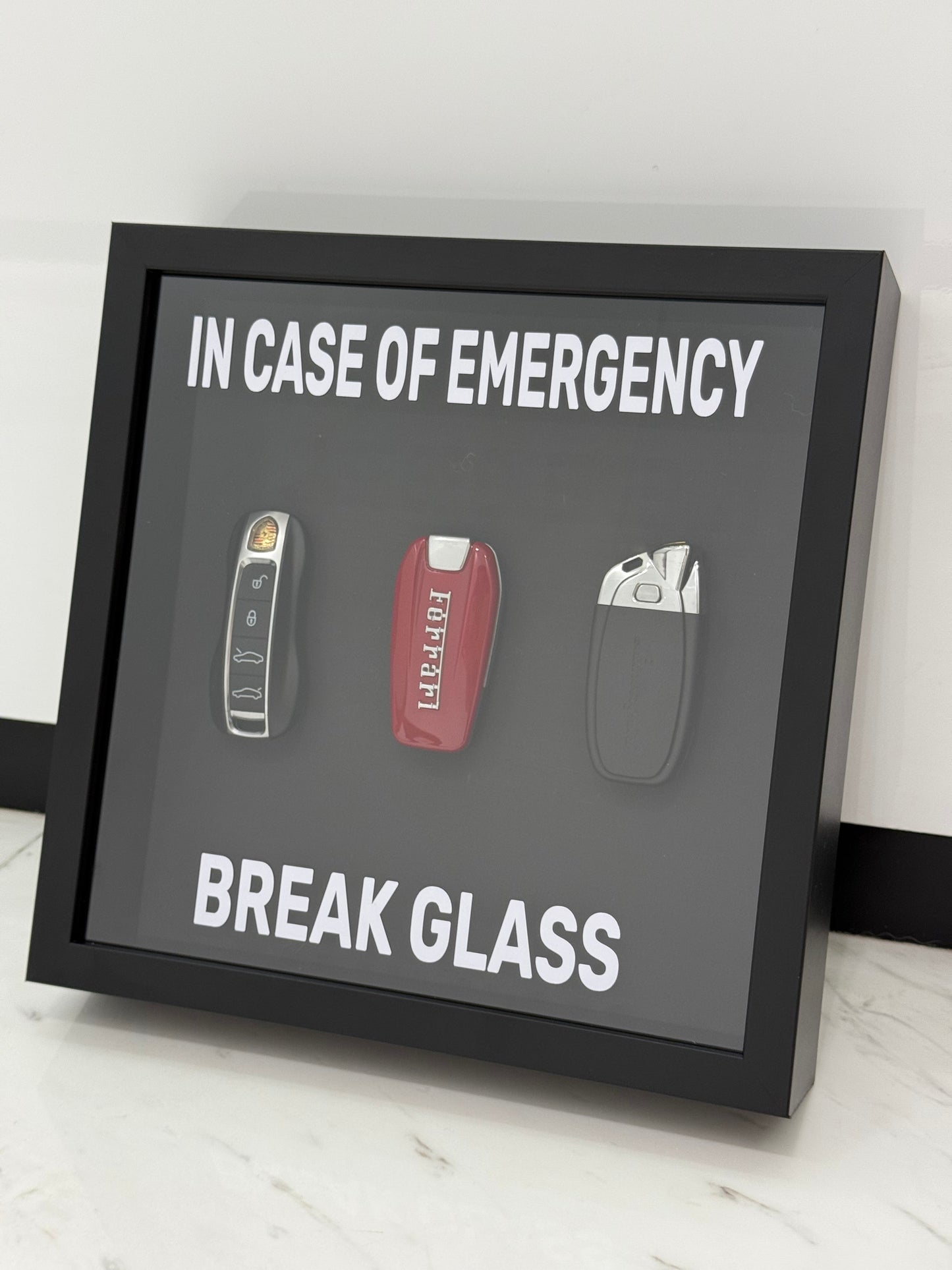 In Case of Emergency Box Frame – Ferrari, Lamborghini & Porsche Keys