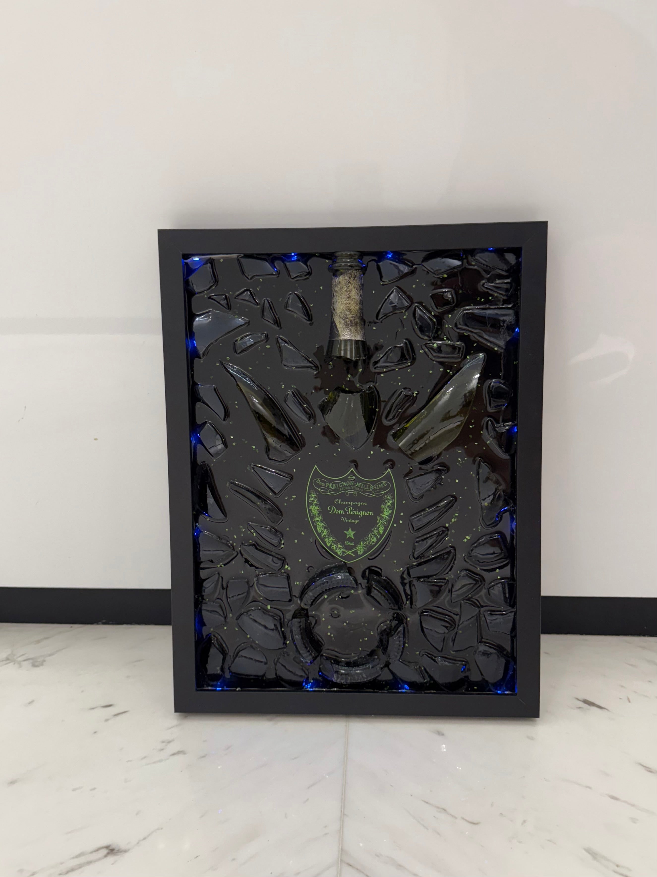 Dom Perignon Champagne with LED Light Broken Bottle Art Frame