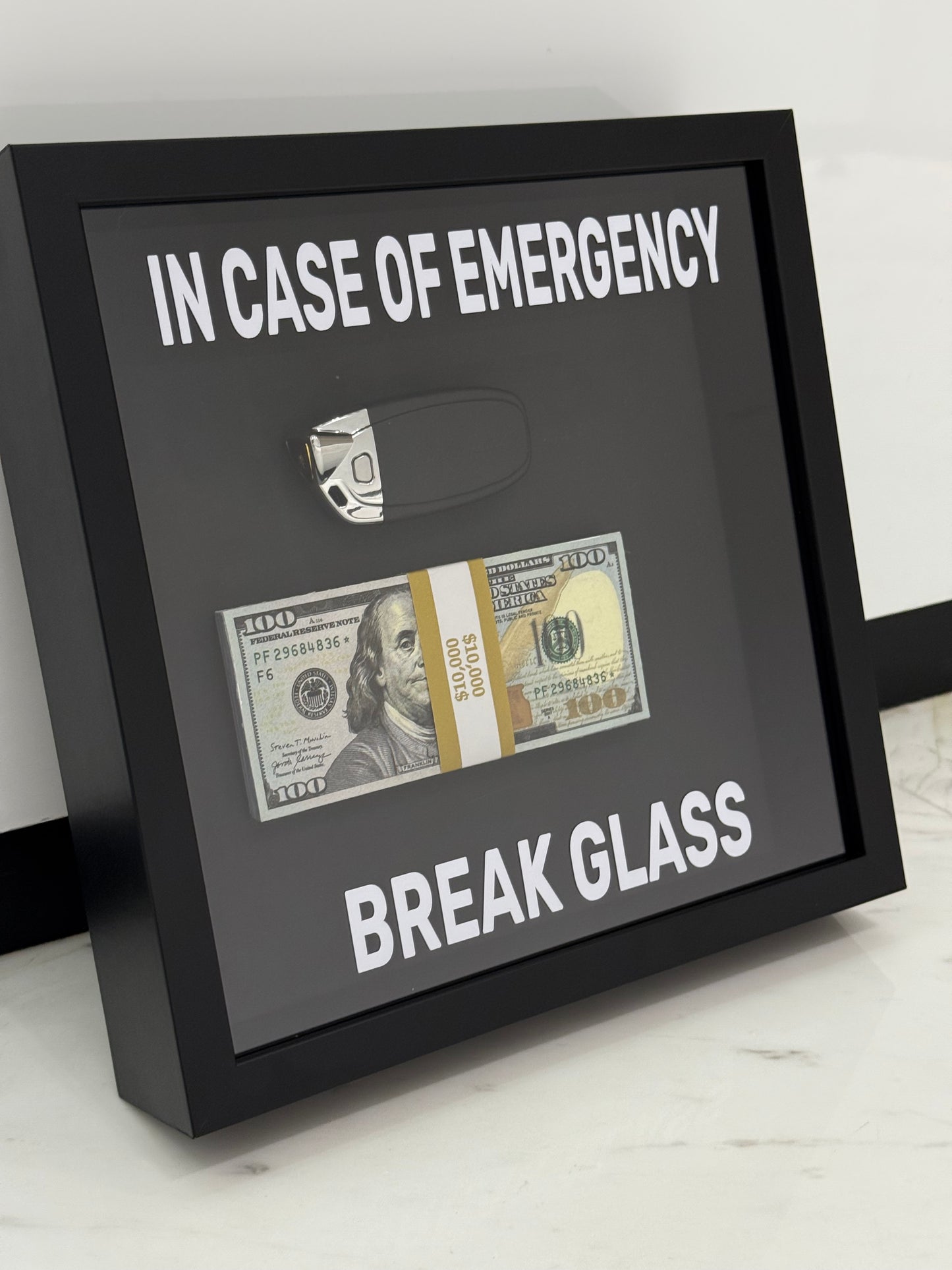 In Case of Emergency Box Frame – Lamborghini Key & Luxury Cash Stack