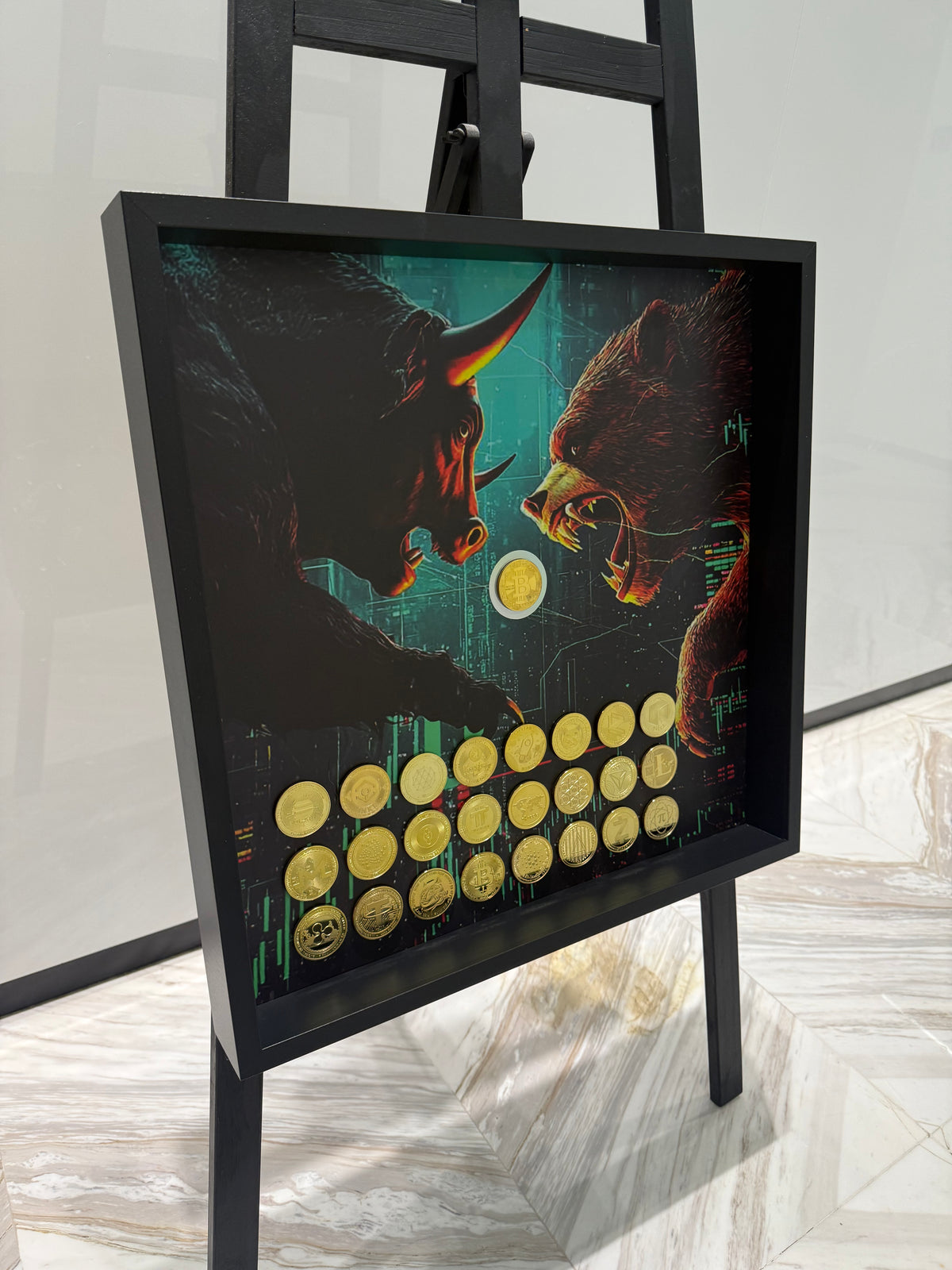 Bull and bear Crypto Shadow Box Frame – Luxury Inspired Wall Art