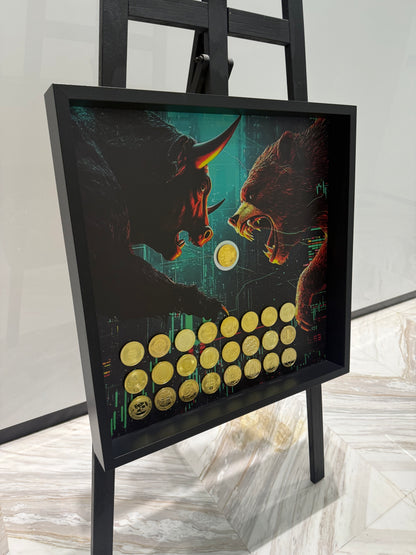 Bull and bear Crypto Shadow Box Frame – Luxury Inspired Wall Art