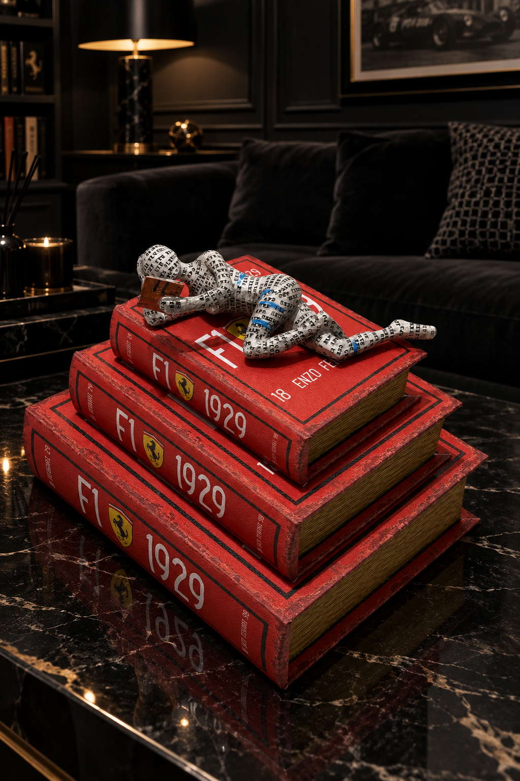 Figure with vintage Racing-Inspired Hidden Storage 3-pieces Book set