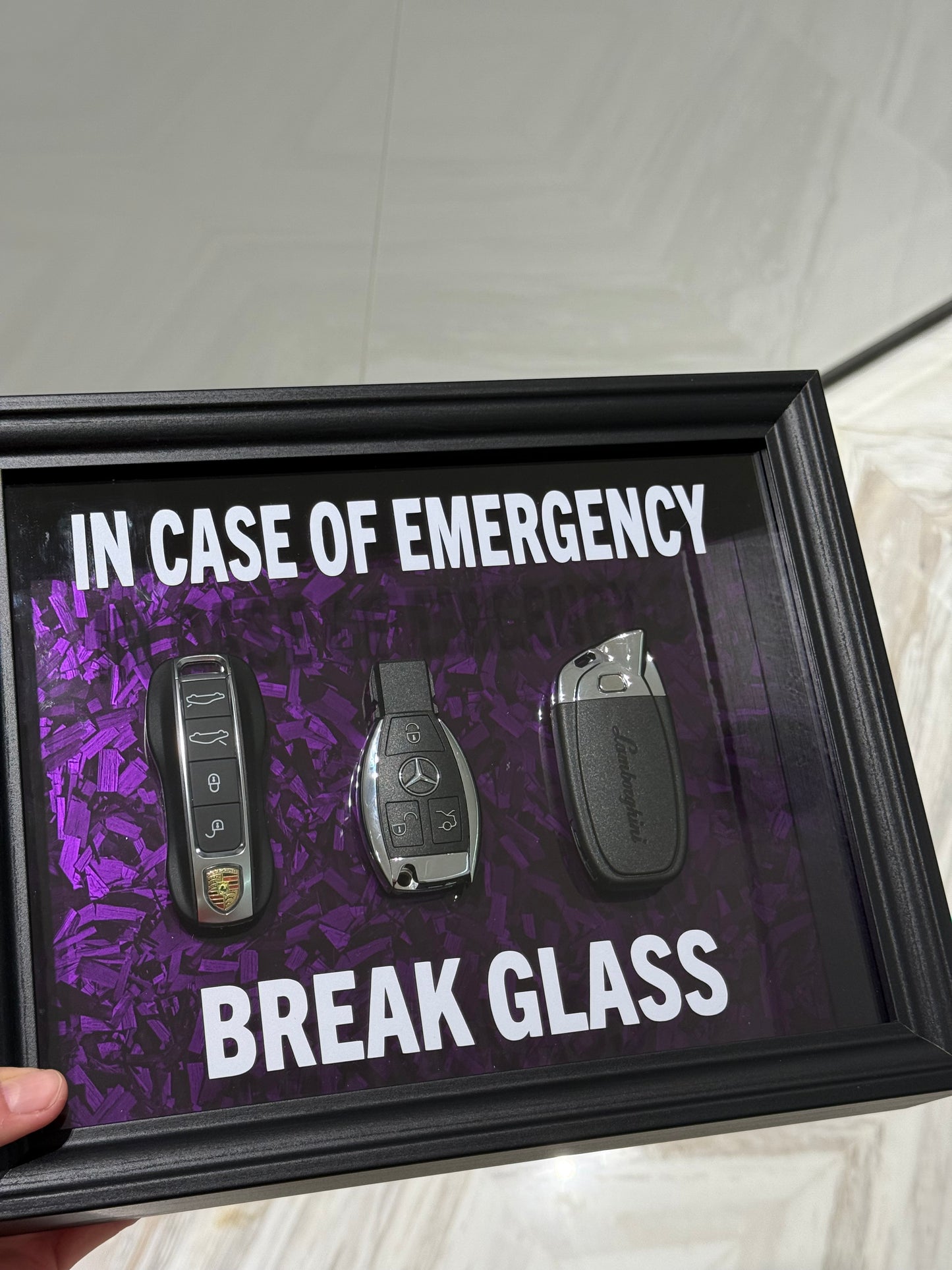 In Case of Emergency – Break Glass Luxury Supercar Key Frame Box