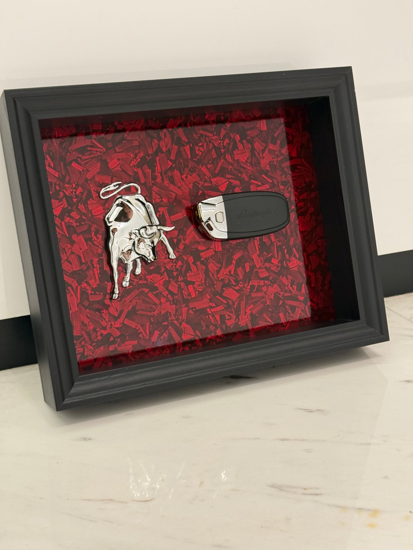 Bull & Key Shadow Box Frame – Luxury Automotive Inspired Wall Art