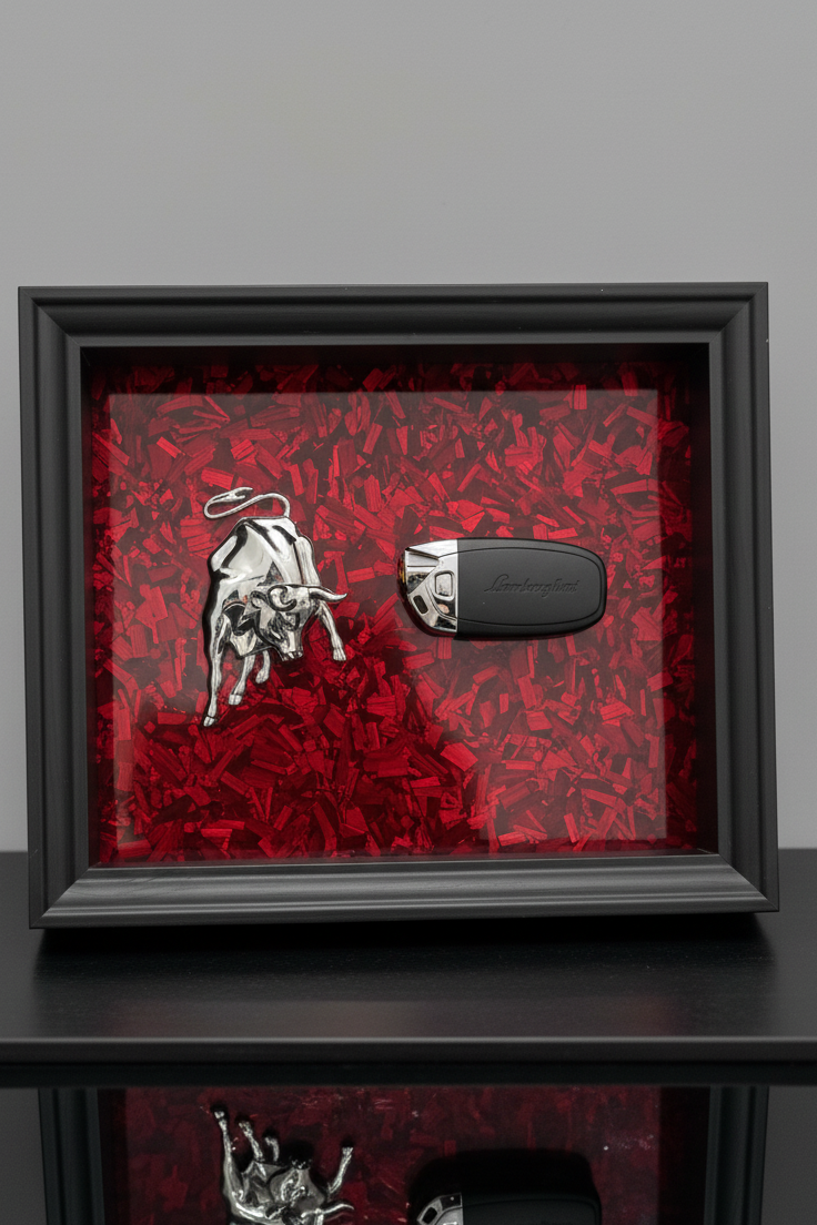 Bull & Key Shadow Box Frame – Luxury Automotive Inspired Wall Art