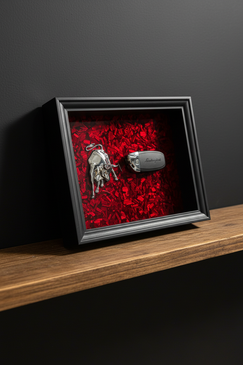 Bull & Key Shadow Box Frame – Luxury Automotive Inspired Wall Art