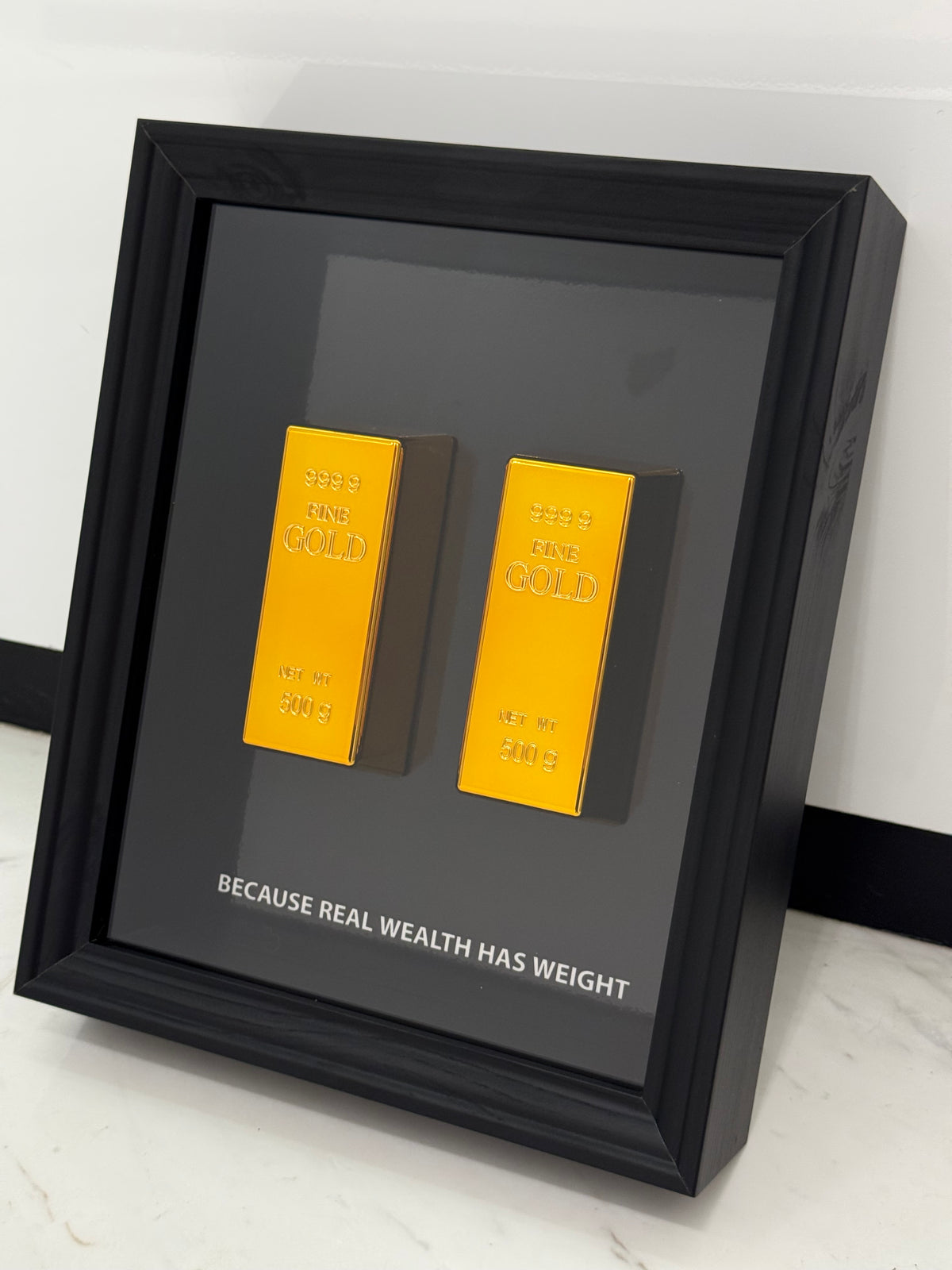 Because Real Wealth Has Weight – Gold Bar Shadow Box Frame