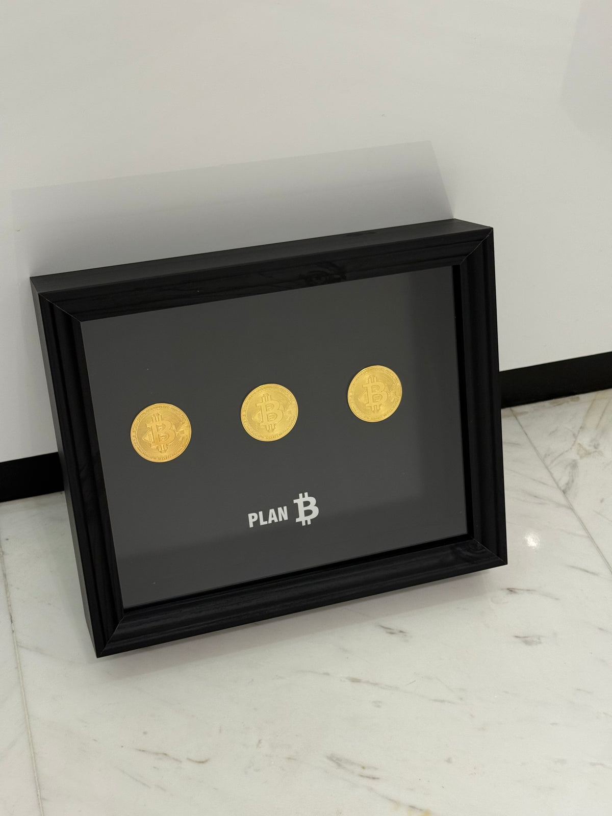 Plan B Bitcoin Box Frame – Golden Coin Statement Wall Art
