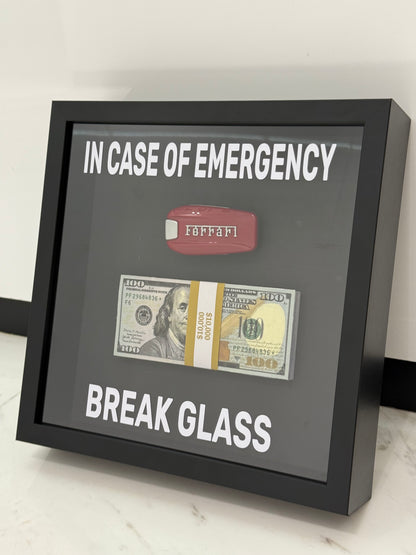 In Case of Emergency Box Frame – Ferrari Key & Luxury Cash Stack