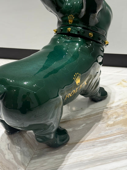 Green Rolex Dog Sculpture – Luxury Loyalty in Art Form