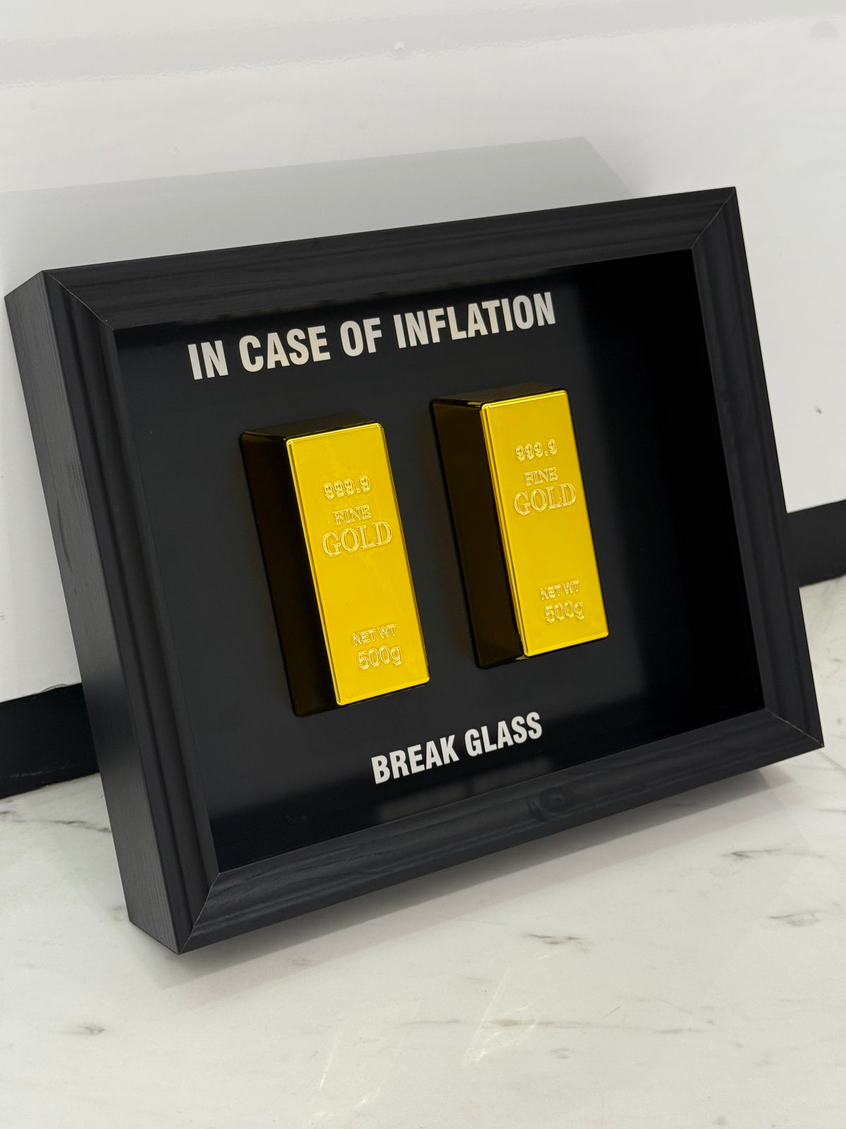 In Case of Inflation – Statement Box Frame with Two 500g Bars