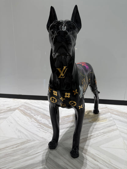 Luxury Black Dog Sculpture with Designer Accents