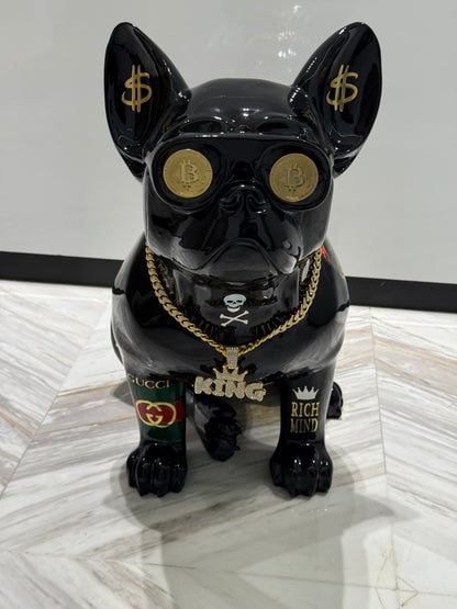 Black Gucci Dog Sculpture with Designer Accents