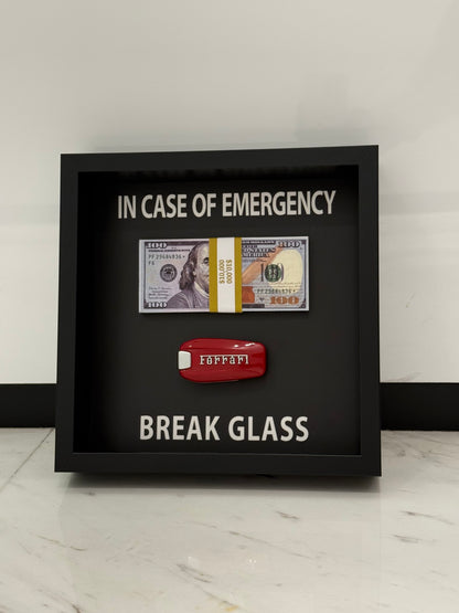 In Case of Emergency Box Frame – Ferrari Key & Luxury Cash Stack