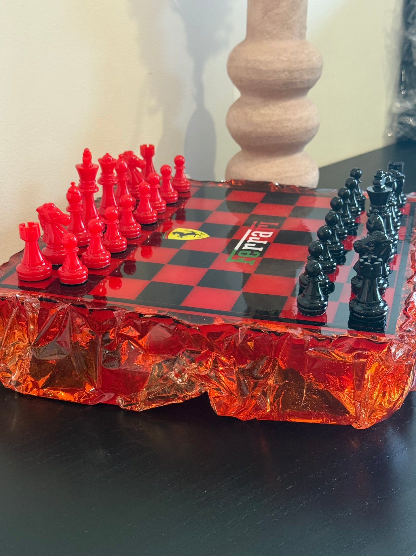 Chess Board Set Ferrari inspired red and black
