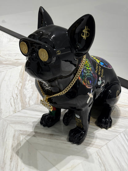 Black Gucci Dog Sculpture with Designer Accents