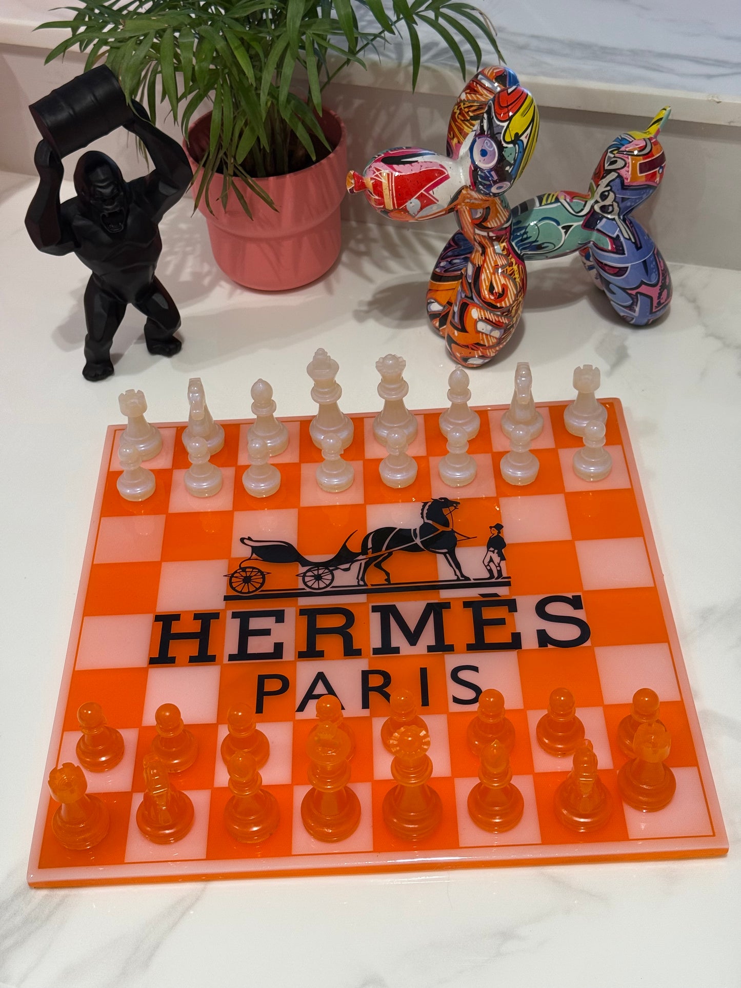 Chess Board Set Hermes Game light Orange and black