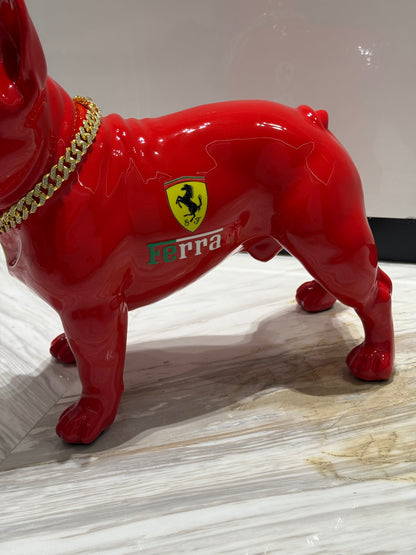 Red Ferrari Dog Sculpture with Designer Accents