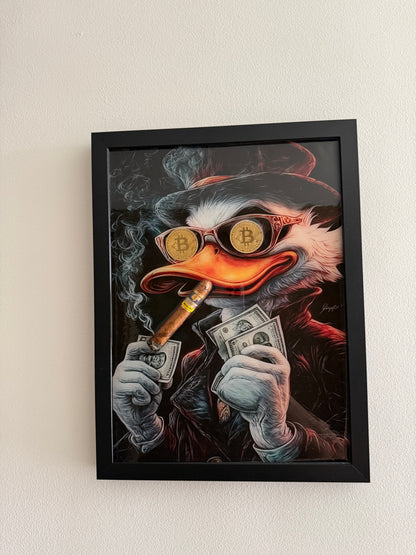 Smoking Duck with Cigar Art Frame black
