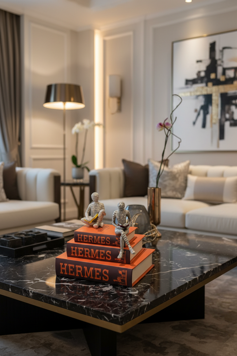 Luxury Decorative Book Set with Hidden Storage & Designer Figures