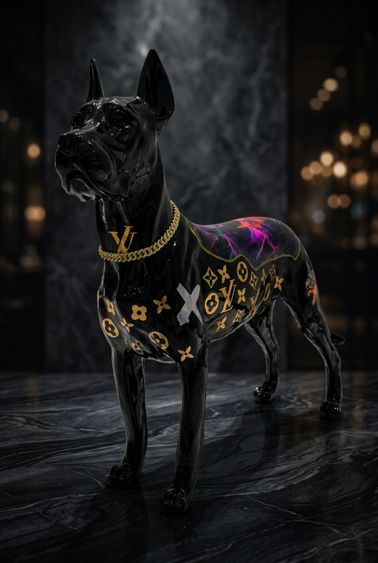 Luxury Black Dog Sculpture with Designer Accents