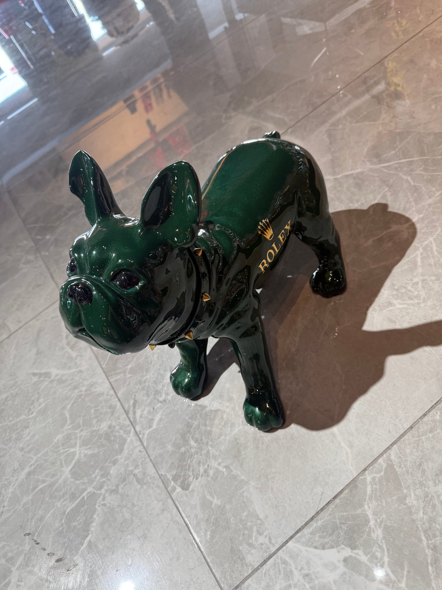 Green Rolex Dog Sculpture – Luxury Loyalty in Art Form