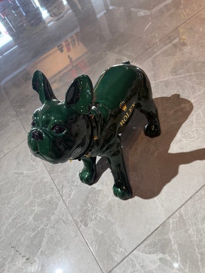 Green Rolex Dog Sculpture – Luxury Loyalty in Art Form