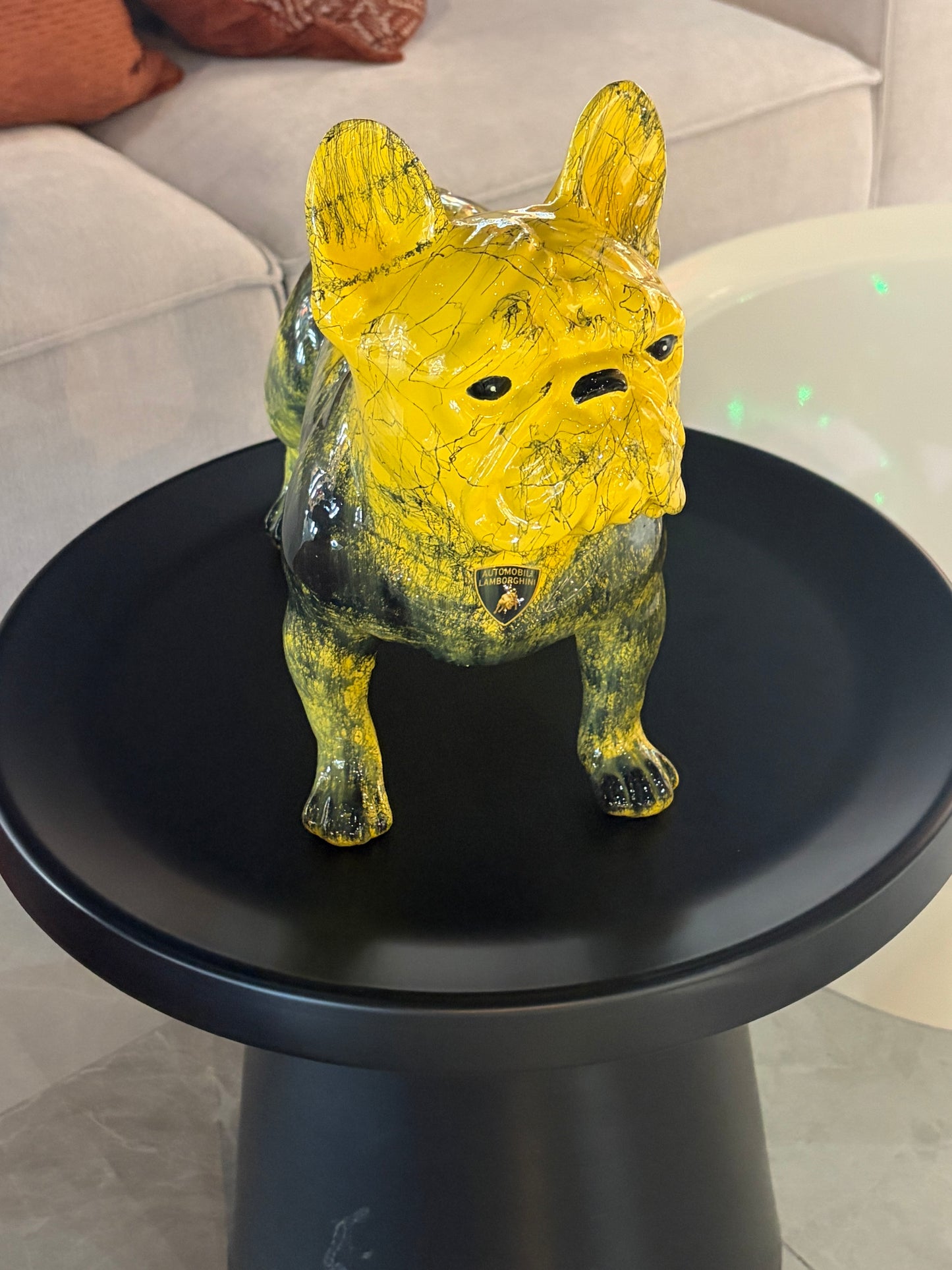 Yellow Lamborghini inspired Dog Sculpture with Designer Accents