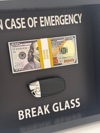 In Case of Emergency Box Frame – Lamborghini Key & Luxury Cash Stack