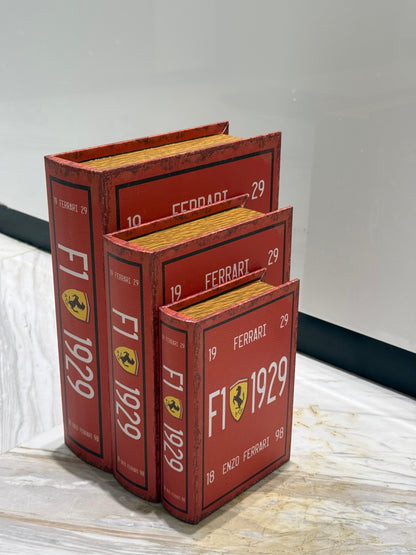 Vintage Racing-Inspired Hidden Storage 3-pieces Book set