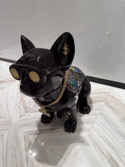 Black Gucci Dog Sculpture with Designer Accents