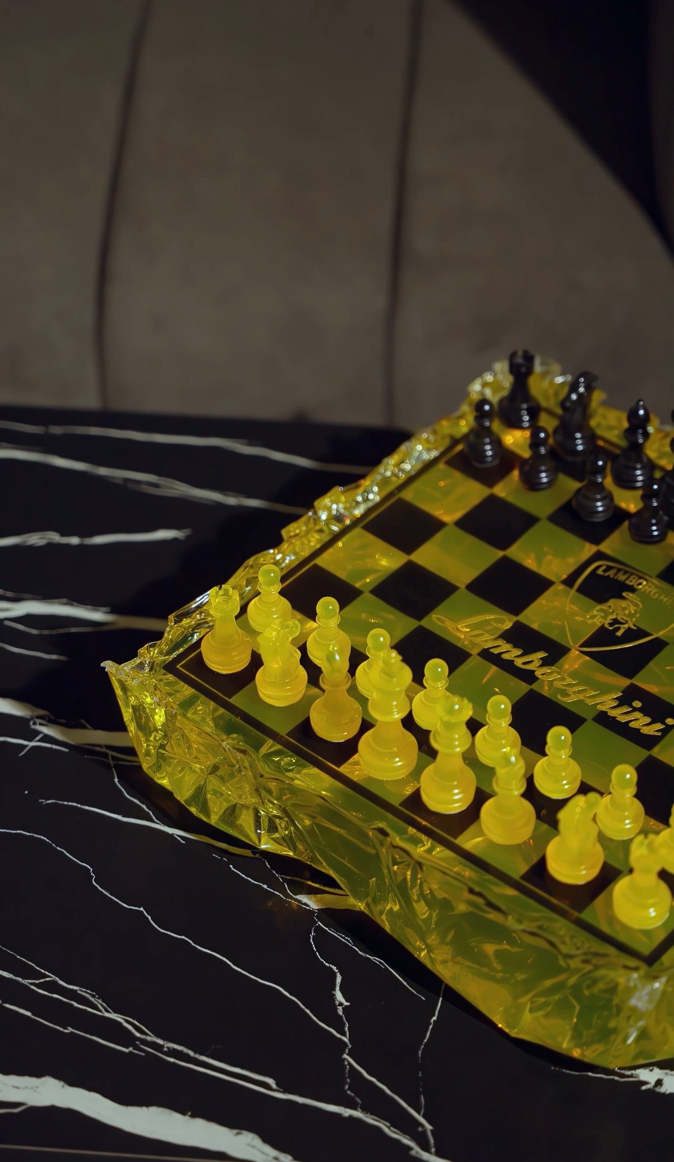 Chess Board Set Lamborghini yellow and black