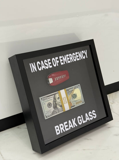 In Case of Emergency Box Frame – Ferrari Key & Luxury Cash Stack