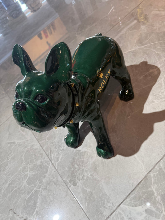 Green Rolex Dog Sculpture – Luxury Loyalty in Art Form